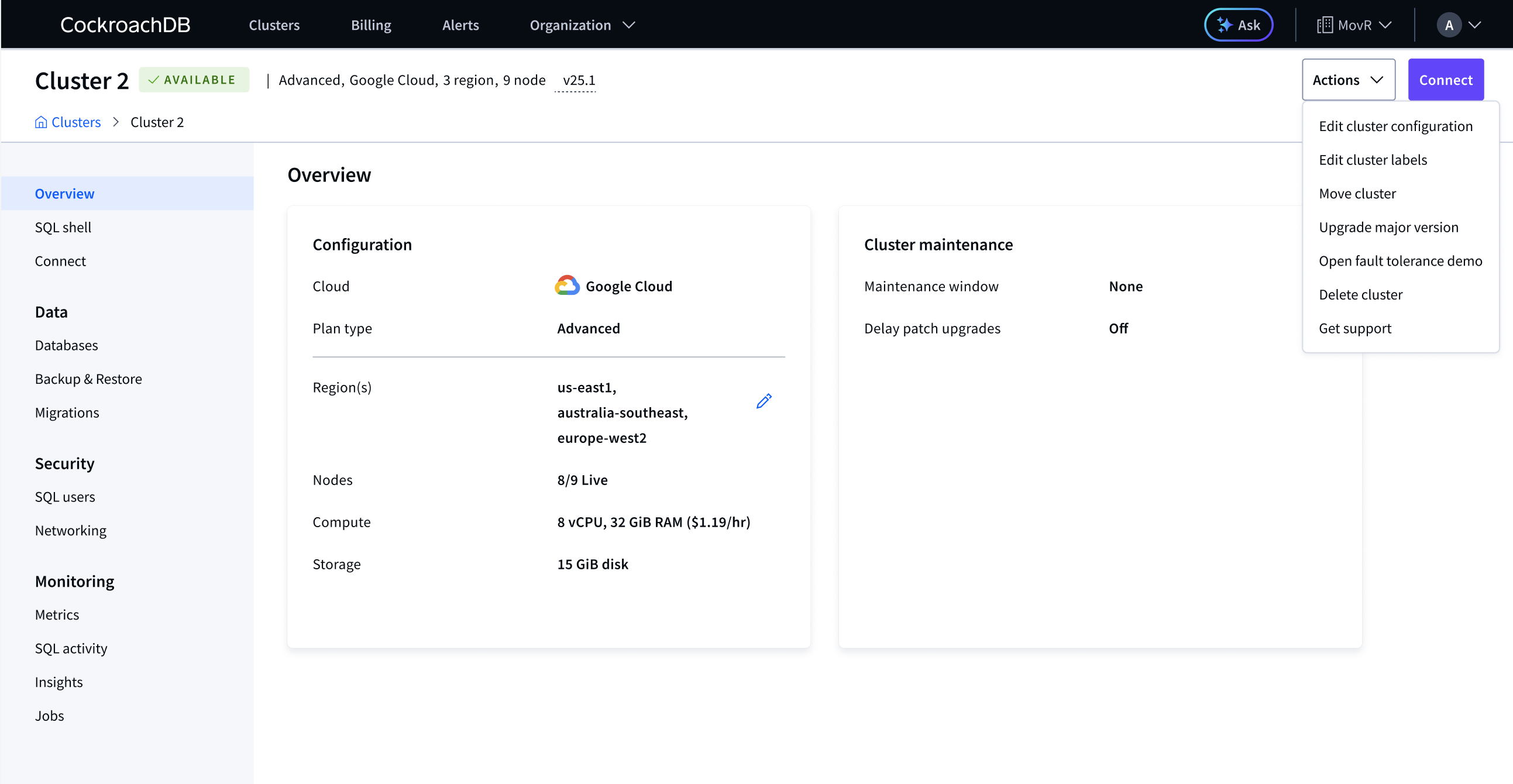 Advanced cluster overview before the redesign