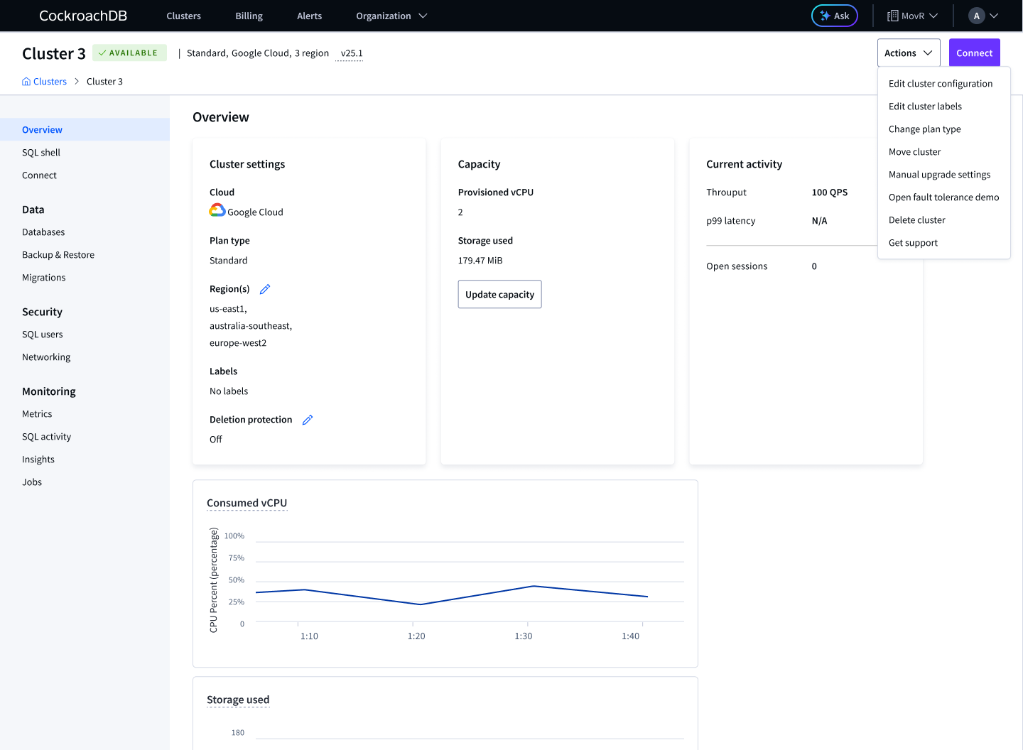 Standard cluster overview before the redesign