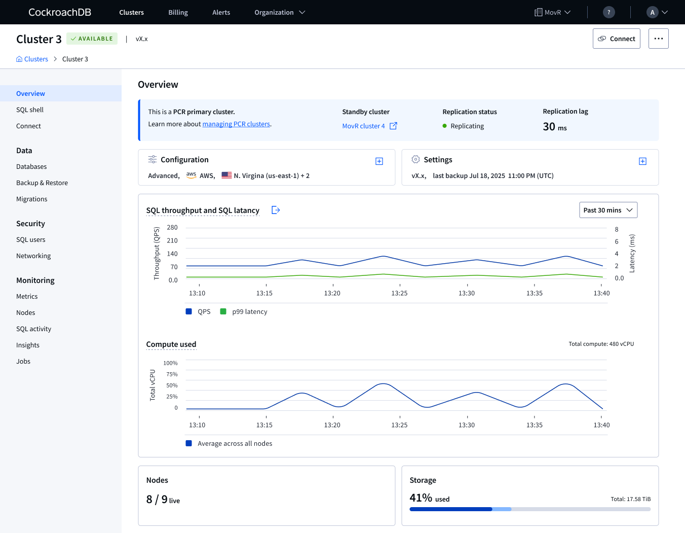 Physical cluster replication UI